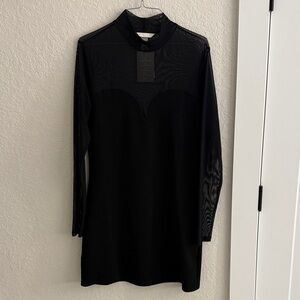 H&M Black Long Sleeve Mesh Yoke Shift Dress